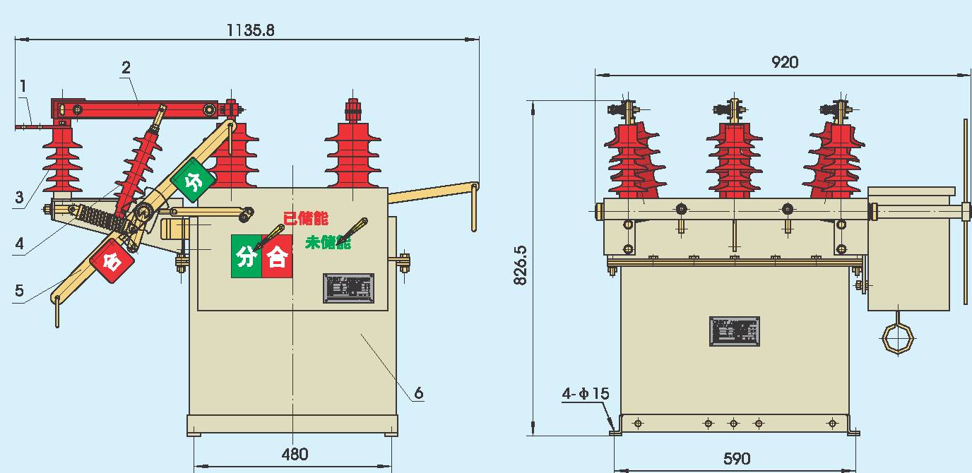 Габаритные и монтажные размеры выключателя ZW8-12 оснащен разъединителем