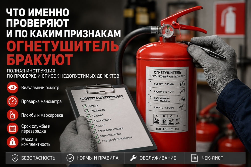 Что проверяют у огнетушителя и по каким признакам его бракуют Проверка огнетушителя: осмотр корпуса, манометра, пломбы и комплектности