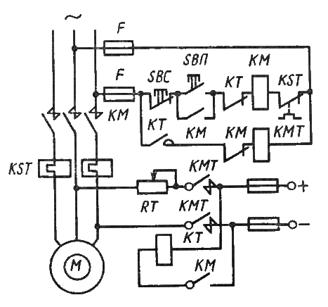 Схема управления асинхронным двигателем с использованием динамичного торможения