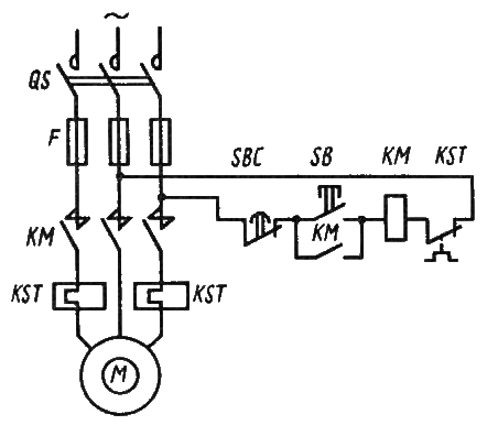 Схема непосредственного пуска асинхронного нереверсивного двигателя с короткозамкнутым ротором