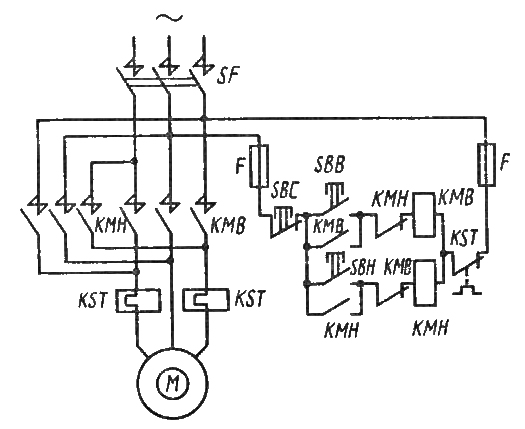 Схема пуска асинхронного реверсивного двигателя